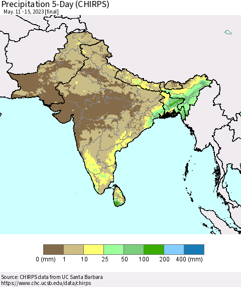 Southern Asia Precipitation 5-Day (CHIRPS) Thematic Map For 5/11/2023 - 5/15/2023