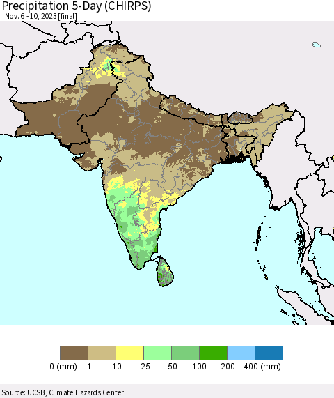 Southern Asia Precipitation 5-Day (CHIRPS) Thematic Map For 11/6/2023 - 11/10/2023