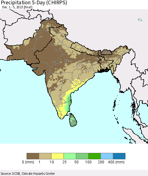 Southern Asia Precipitation 5-Day (CHIRPS) Thematic Map For 12/1/2023 - 12/5/2023