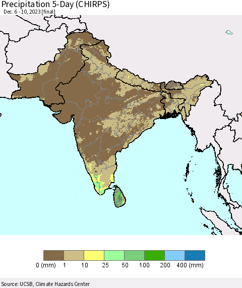 Southern Asia Precipitation 5-Day (CHIRPS) Thematic Map For 12/6/2023 - 12/10/2023