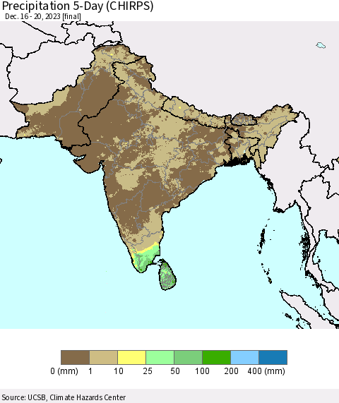 Southern Asia Precipitation 5-Day (CHIRPS) Thematic Map For 12/16/2023 - 12/20/2023
