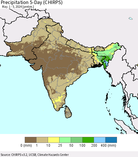 Southern Asia Precipitation 5-Day (CHIRPS) Thematic Map For 5/1/2024 - 5/5/2024