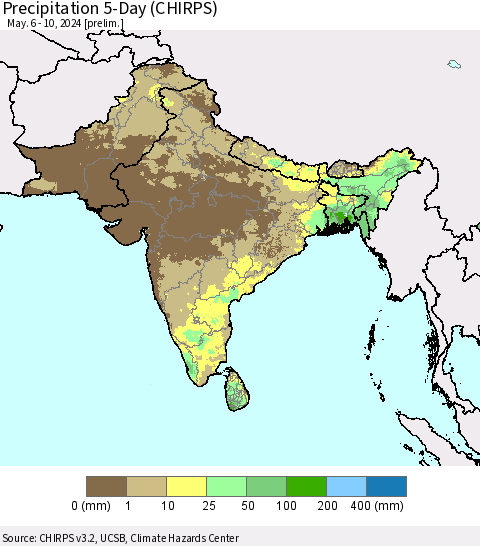 Southern Asia Precipitation 5-Day (CHIRPS) Thematic Map For 5/6/2024 - 5/10/2024
