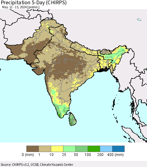 Southern Asia Precipitation 5-Day (CHIRPS) Thematic Map For 5/11/2024 - 5/15/2024