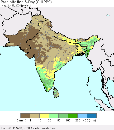 Southern Asia Precipitation 5-Day (CHIRPS) Thematic Map For 5/21/2024 - 5/25/2024