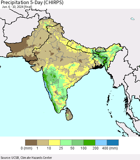 Southern Asia Precipitation 5-Day (CHIRPS) Thematic Map For 6/6/2024 - 6/10/2024