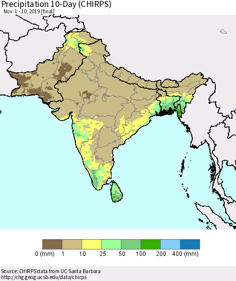 Southern Asia Precipitation 10-Day (CHIRPS) Thematic Map For 11/1/2019 - 11/10/2019