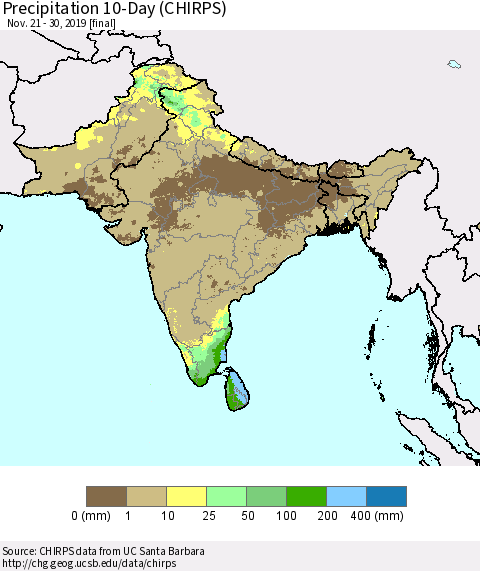 Southern Asia Precipitation 10-Day (CHIRPS) Thematic Map For 11/21/2019 - 11/30/2019