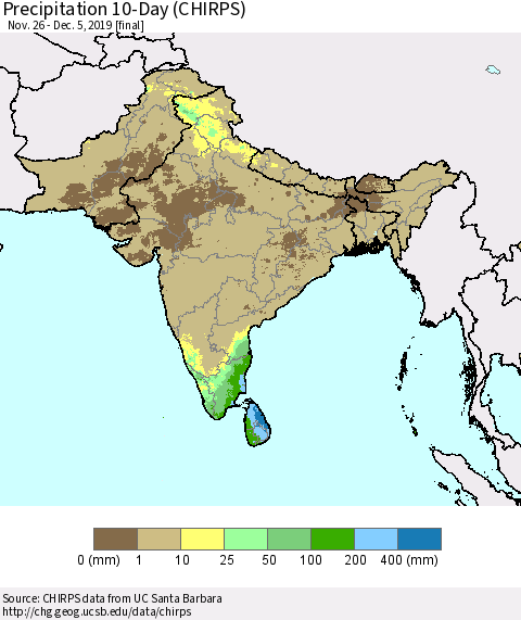 Southern Asia Precipitation 10-Day (CHIRPS) Thematic Map For 11/26/2019 - 12/5/2019