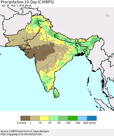Southern Asia Precipitation 10-Day (CHIRPS) Thematic Map For 4/26/2020 - 5/5/2020