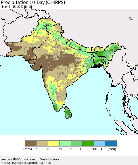 Southern Asia Precipitation 10-Day (CHIRPS) Thematic Map For 5/6/2020 - 5/15/2020
