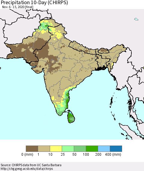 Southern Asia Precipitation 10-Day (CHIRPS) Thematic Map For 11/6/2020 - 11/15/2020