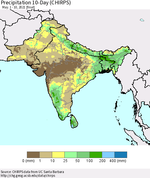 Southern Asia Precipitation 10-Day (CHIRPS) Thematic Map For 5/1/2021 - 5/10/2021