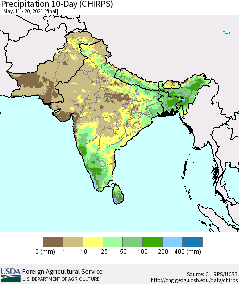 Southern Asia Precipitation 10-Day (CHIRPS) Thematic Map For 5/11/2021 - 5/20/2021
