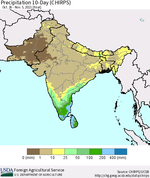 Southern Asia Precipitation 10-Day (CHIRPS) Thematic Map For 10/26/2021 - 11/5/2021