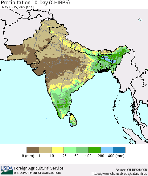 Southern Asia Precipitation 10-Day (CHIRPS) Thematic Map For 5/6/2022 - 5/15/2022