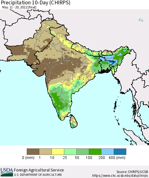 Southern Asia Precipitation 10-Day (CHIRPS) Thematic Map For 5/11/2022 - 5/20/2022