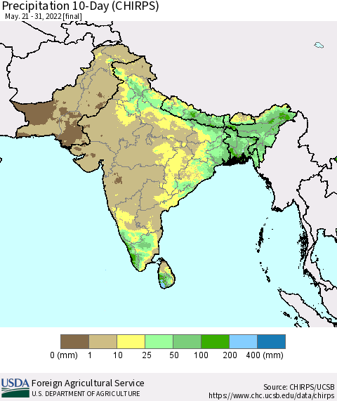 Southern Asia Precipitation 10-Day (CHIRPS) Thematic Map For 5/21/2022 - 5/31/2022