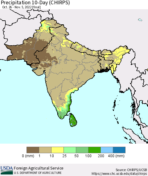 Southern Asia Precipitation 10-Day (CHIRPS) Thematic Map For 10/26/2022 - 11/5/2022