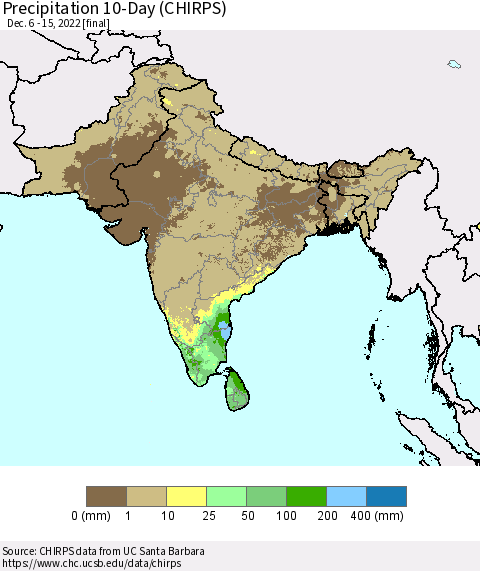 Southern Asia Precipitation 10-Day (CHIRPS) Thematic Map For 12/6/2022 - 12/15/2022