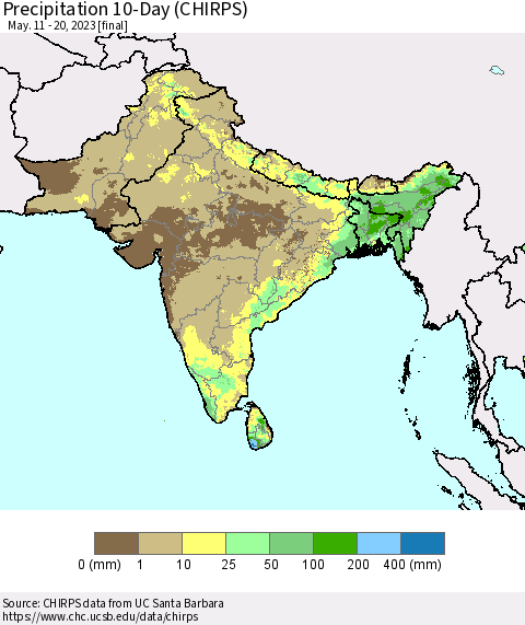 Southern Asia Precipitation 10-Day (CHIRPS) Thematic Map For 5/11/2023 - 5/20/2023