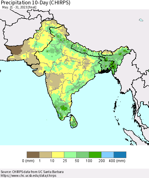 Southern Asia Precipitation 10-Day (CHIRPS) Thematic Map For 5/21/2023 - 5/31/2023