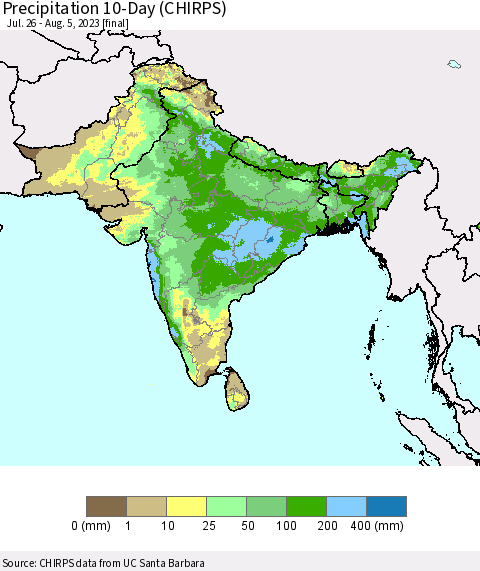 Southern Asia Precipitation 10-Day (CHIRPS) Thematic Map For 7/26/2023 - 8/5/2023