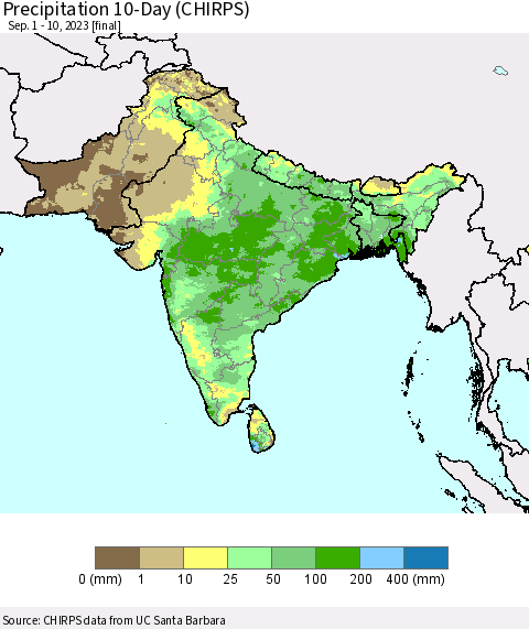 Southern Asia Precipitation 10-Day (CHIRPS) Thematic Map For 9/1/2023 - 9/10/2023