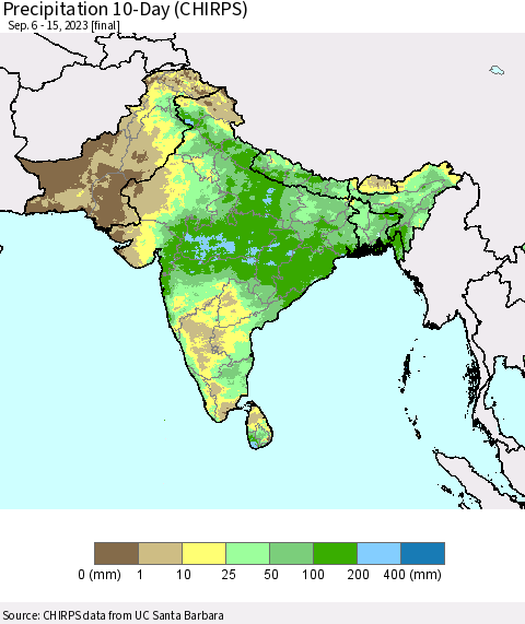 Southern Asia Precipitation 10-Day (CHIRPS) Thematic Map For 9/6/2023 - 9/15/2023
