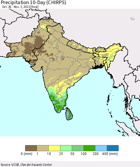 Southern Asia Precipitation 10-Day (CHIRPS) Thematic Map For 10/26/2023 - 11/5/2023