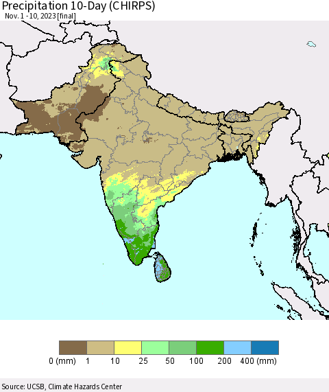 Southern Asia Precipitation 10-Day (CHIRPS) Thematic Map For 11/1/2023 - 11/10/2023