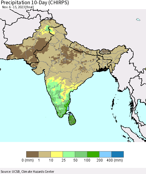 Southern Asia Precipitation 10-Day (CHIRPS) Thematic Map For 11/6/2023 - 11/15/2023