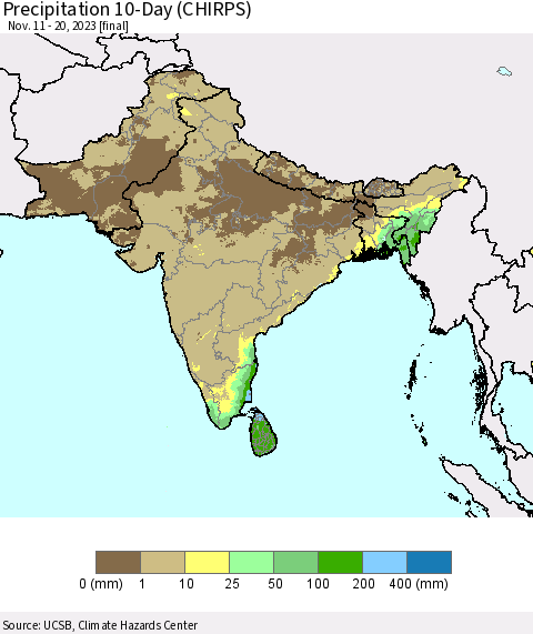 Southern Asia Precipitation 10-Day (CHIRPS) Thematic Map For 11/11/2023 - 11/20/2023
