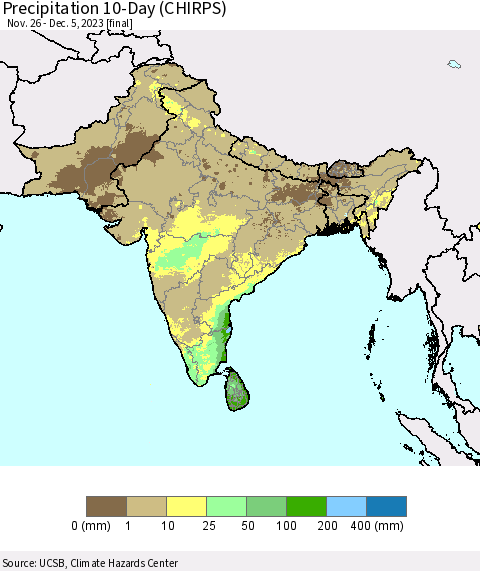 Southern Asia Precipitation 10-Day (CHIRPS) Thematic Map For 11/26/2023 - 12/5/2023