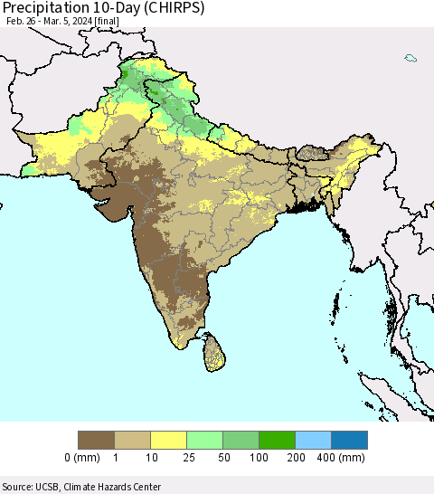 Southern Asia Precipitation 10-Day (CHIRPS) Thematic Map For 2/26/2024 - 3/5/2024