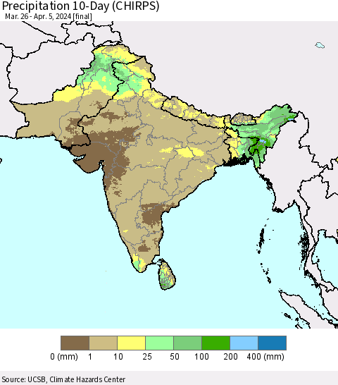 Southern Asia Precipitation 10-Day (CHIRPS) Thematic Map For 3/26/2024 - 4/5/2024