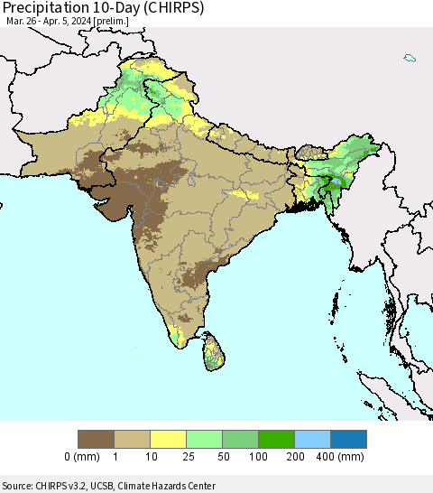 Southern Asia Precipitation 10-Day (CHIRPS) Thematic Map For 3/26/2024 - 4/5/2024