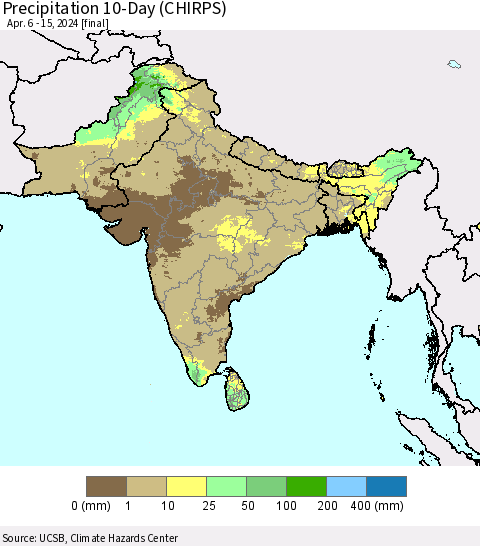 Southern Asia Precipitation 10-Day (CHIRPS) Thematic Map For 4/6/2024 - 4/15/2024
