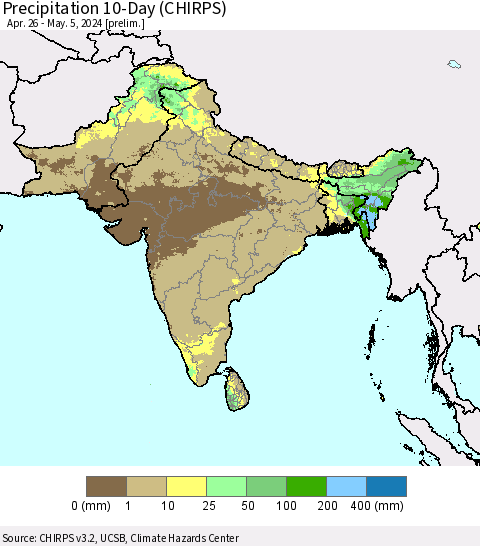 Southern Asia Precipitation 10-Day (CHIRPS) Thematic Map For 4/26/2024 - 5/5/2024