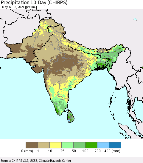 Southern Asia Precipitation 10-Day (CHIRPS) Thematic Map For 5/6/2024 - 5/15/2024