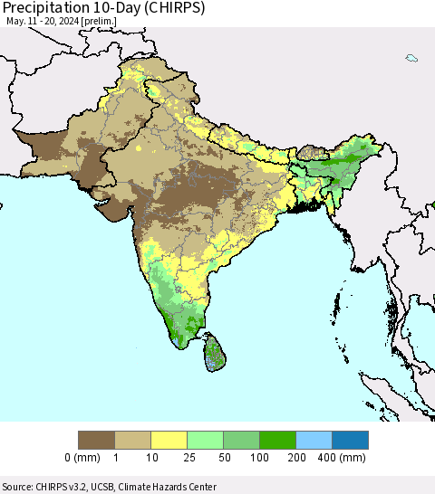 Southern Asia Precipitation 10-Day (CHIRPS) Thematic Map For 5/11/2024 - 5/20/2024