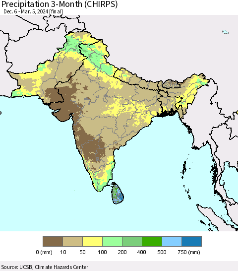 Southern Asia Precipitation 3-Month (CHIRPS) Thematic Map For 12/6/2023 - 3/5/2024