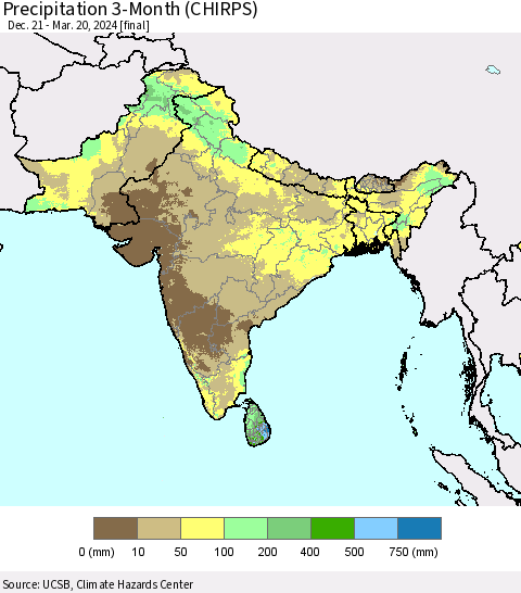 Southern Asia Precipitation 3-Month (CHIRPS) Thematic Map For 12/21/2023 - 3/20/2024