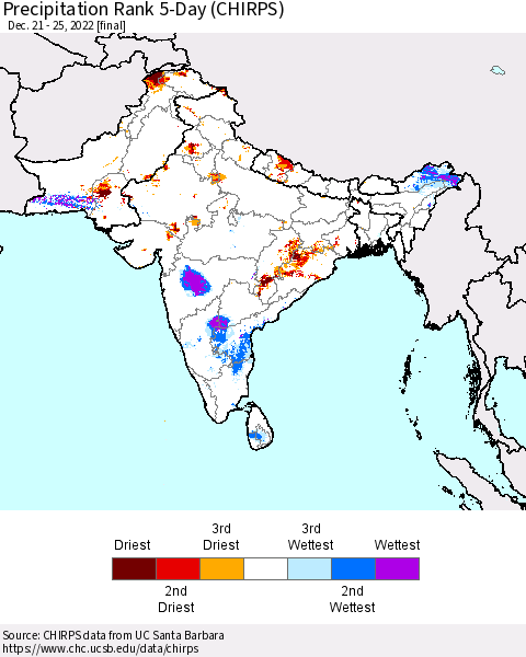Southern Asia Precipitation Rank 5-Day (CHIRPS) Thematic Map For 12/21/2022 - 12/25/2022