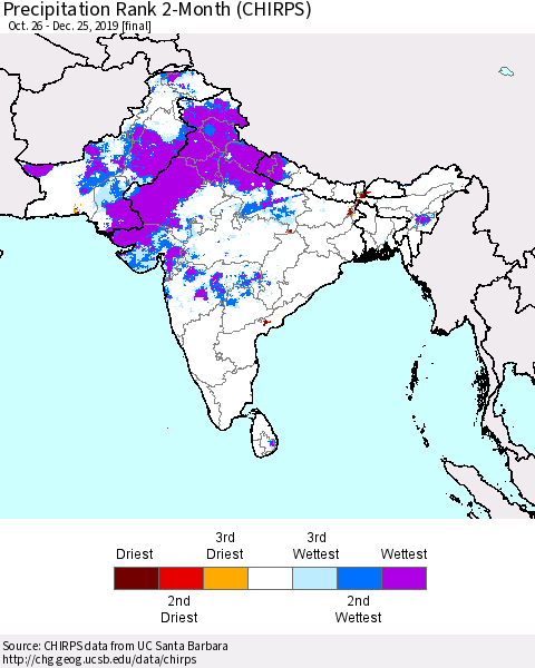 Southern Asia Precipitation Rank 2-Month (CHIRPS) Thematic Map For 10/26/2019 - 12/25/2019