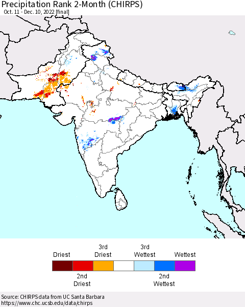 Southern Asia Precipitation Rank 2-Month (CHIRPS) Thematic Map For 10/11/2022 - 12/10/2022