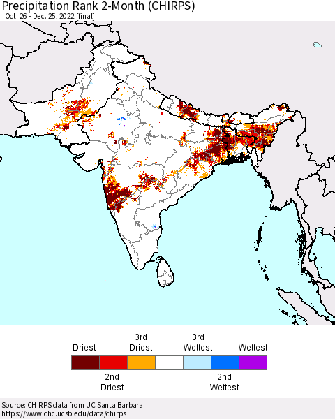 Southern Asia Precipitation Rank 2-Month (CHIRPS) Thematic Map For 10/26/2022 - 12/25/2022