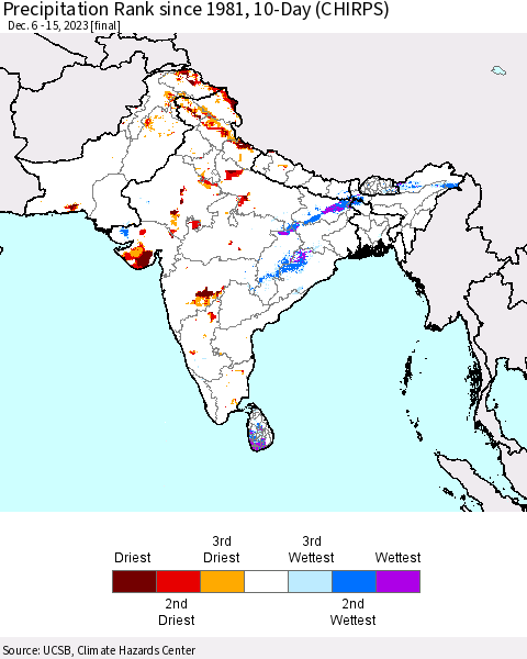 Southern Asia Precipitation Rank since 1981, 10-Day (CHIRPS) Thematic Map For 12/6/2023 - 12/15/2023