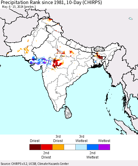 Southern Asia Precipitation Rank since 1981, 10-Day (CHIRPS) Thematic Map For 5/6/2024 - 5/15/2024