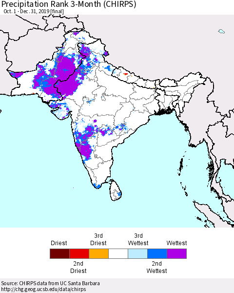 Southern Asia Precipitation Rank 3-Month (CHIRPS) Thematic Map For 10/1/2019 - 12/31/2019